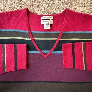 Eddie Bauer Women's XL Italian Merino Stretch Wool Sweater Y2K Stripe V Neck